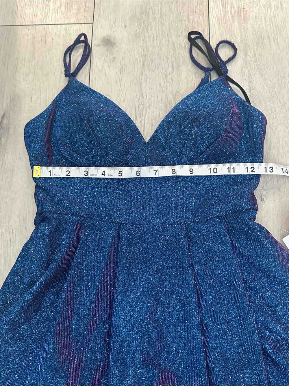 B Darlin' Size 3/4 Blue Sapphire Glitter-Knit Skater Party Mini Dress HOCO Prom - Picture 8 of 9
